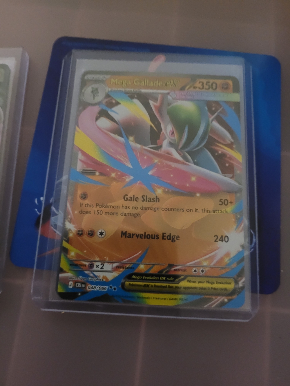 3/20$ Pokemon Mega Gallade-EX Holographic Trading Card - Blue, Pink, Green